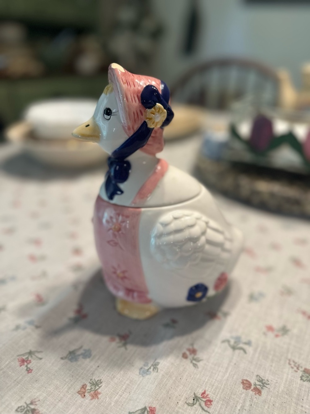 Ceramic Duck Treat Jar - Pink and Navy